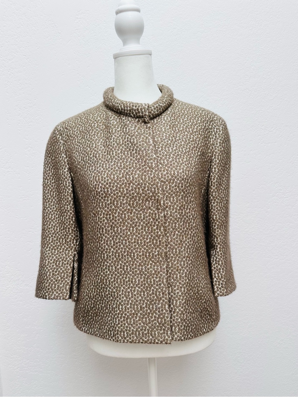 Akris Punto Taupe Brown Textured Short wool Blend Coat
